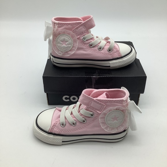 Converse CTAS 1V Hi Top Pink Frosting White Bow Infant Sneakers Size 6 New - Picture 1 of 7